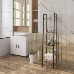 Standregal Aus Metall & Holz Mit 4 Ablagen Schwarz + Helleiche -Möbel Store Standregal aus Metall Holz mit 4 Ablagen RGB9284hei Schwarz Helleiche 5 1280x1280