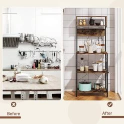 Standregal Mit 10 Haken Küchenregal Mit 5 Etagen, Aus Metall Holzwerkstoff, 60x152x38 Cm -Möbel Store Standregal mit 10 Haken K chenregal mit 5 Etagen aus Metall Holzwerkstoff 60x152x38 cm RGB28shm Schwarz5 1280x1280