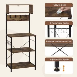 Standregal Mit 10 Haken Küchenregal Mit 5 Etagen, Aus Metall Holzwerkstoff, 60x152x38 Cm -Möbel Store Standregal mit 10 Haken K chenregal mit 5 Etagen aus Metall Holzwerkstoff 60x152x38 cm RGB28shm Schwarz7 1280x1280
