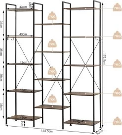 WOLTU Standregal Mit 14 Ablagen 4 Haken, Aus Metall Holzwerkstoff, Vintage-Holzoptik -Möbel Store Standregal mit 14 Ablagen 4 Haken aus Metall Holzwerkstoff Vintage Holzoptik W0ITT5008 Schwarz3 1280x1280