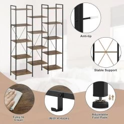 WOLTU Standregal Mit 14 Ablagen 4 Haken, Aus Metall Holzwerkstoff, Vintage-Holzoptik -Möbel Store Standregal mit 14 Ablagen 4 Haken aus Metall Holzwerkstoff Vintage Holzoptik W0ITT5008 Schwarz4 1280x1280