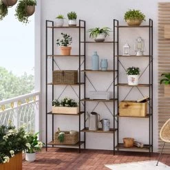 WOLTU Standregal Mit 14 Ablagen 4 Haken, Aus Metall Holzwerkstoff, Vintage-Holzoptik -Möbel Store Standregal mit 14 Ablagen 4 Haken aus Metall Holzwerkstoff Vintage Holzoptik W0ITT5008 Schwarz6 1280x1280