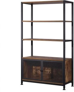 Standregal Mit 3 Ablagen Schrank Gittertür Dunkelbuche