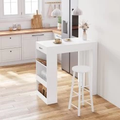 WOLTU Stehtisch Bartisch, Mit 1 Schublade 3 Ablagen, Mit Weinregal, Küchentisch -Möbel Store Stehtisch Bartisch mit 1 Schublade 3 Ablagen mit Weinregal Kuechentisch W0ATT0370 Weiss7 1280x1280