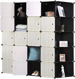 XXL Kleiderschrank 2 Kleiderstange DIY Steckregalsystem Schwarz & Eiche Hell -Möbel Store Super Groess Praktisch Kleiderschrank Mit 2 Kleiderstange aus Kunststoff SR0102she schwarz1 1280x1280