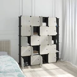 XXL Kleiderschrank 2 Kleiderstange DIY Steckregalsystem Schwarz & Eiche Hell -Möbel Store Super Groess Praktisch Kleiderschrank Mit 2 Kleiderstange aus Kunststoff SR0102she schwarz4 1280x1280