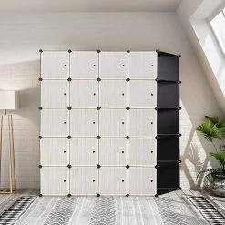 XXL Kleiderschrank 2 Kleiderstange DIY Steckregalsystem Schwarz & Eiche Hell -Möbel Store Super Groess Praktisch Kleiderschrank Mit 2 Kleiderstange aus Kunststoff SR0102she schwarz7 1280x1280