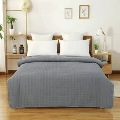 Tagesdecke Bettüberwurf, Steppdecke 360GSM Patchwork Wendedesign Kariert, Grau