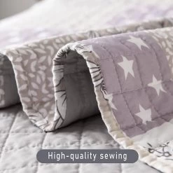 Tagesdecke Bettüberwurf, Patchwork Wendedesign, Aus Mikrofaser, Lila + Weiß -Möbel Store Tagesdecke Bett berwurf Steppdecke Wendedesign unterfuettert BD10m02 lila weiss5 1280x1280