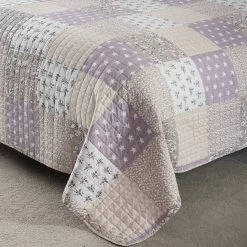 Tagesdecke Bettüberwurf, Patchwork Wendedesign, Aus Mikrofaser, Lila + Weiß -Möbel Store Tagesdecke Bett berwurf Steppdecke Wendedesign unterfuettert BD10m02 lila weiss8 1280x1280