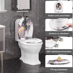 WOLTU Toilettendeckel, WC Sitz Mit Absenkautomatik, Klobrille, O-Form, Abstraktes Marmormuster -Möbel Store Toilettendeckel WC Sitz mit Absenkautomatik Klobrille O Form W0ITT4016 Abstraktes Marmormuster6 1280x1280