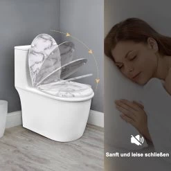 WOLTU Toilettendeckel, WC Sitz Mit Absenkautomatik, Klobrille, O-Form, Weißes Marmormuster -Möbel Store Toilettendeckel WC Sitz mit Absenkautomatik Klobrille O Form W0ITT4017 Weisses Marmormuster5 1280x1280