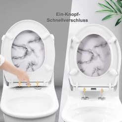 WOLTU Toilettendeckel, WC Sitz Mit Absenkautomatik, Klobrille, O-Form, Weißes Marmormuster -Möbel Store Toilettendeckel WC Sitz mit Absenkautomatik Klobrille O Form W0ITT4017 Weisses Marmormuster6 1280x1280