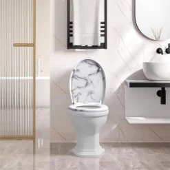 WOLTU Toilettendeckel, WC Sitz Mit Absenkautomatik, Klobrille, O-Form, Weißes Marmormuster -Möbel Store Toilettendeckel WC Sitz mit Absenkautomatik Klobrille O Form W0ITT4017 Weisses Marmormuster8 1280x1280