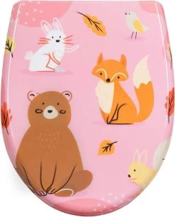 WOLTU Toilettendeckel, WC Sitz Mit Absenkautomatik, Klobrille, O-Form, Rosa Cartoon-Muster