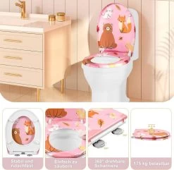 WOLTU Toilettendeckel, WC Sitz Mit Absenkautomatik, Klobrille, O-Form, Rosa Cartoon-Muster -Möbel Store Toilettendeckel WC Sitz mit Absenkautomatik Klobrille O Form W0ITT4018 Rosa Cartoon Muster7 1280x1280