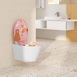 WOLTU Toilettendeckel, WC Sitz Mit Absenkautomatik, Klobrille, O-Form, Rosa Cartoon-Muster -Möbel Store Toilettendeckel WC Sitz mit Absenkautomatik Klobrille O Form W0ITT4018 Rosa Cartoon Muster8 1280x1280