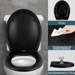 Premium Toilettendeckel, WC Sitz Mit Absenkautomatik Oval,Klodeckel Softclose, Duroplast -Möbel Store Toilettendeckel WC Sitz mit Absenkautomatik Oval W0ITT1002 Matt schwarz7 1280x1280