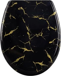 Toilettendeckel Mit Absenkautomatik, Schwarzer WC Sitz Mit Goldenem Glitzer