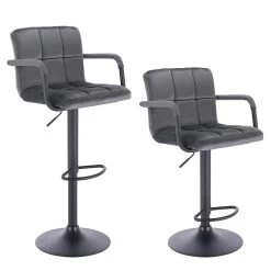 2er-Set Barstuhl Mit Rückenlehne Aus Samt Dunkelgrau