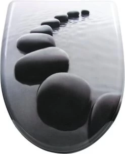 WC-Sitz Duroplast Schwarze Steinen Mit Absenkautomatik Und Schnellbefestigung 2499