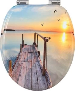 WC-Sitz MDF Mit Absenkautomatik Softclose Scharnier Sonnenuntergang