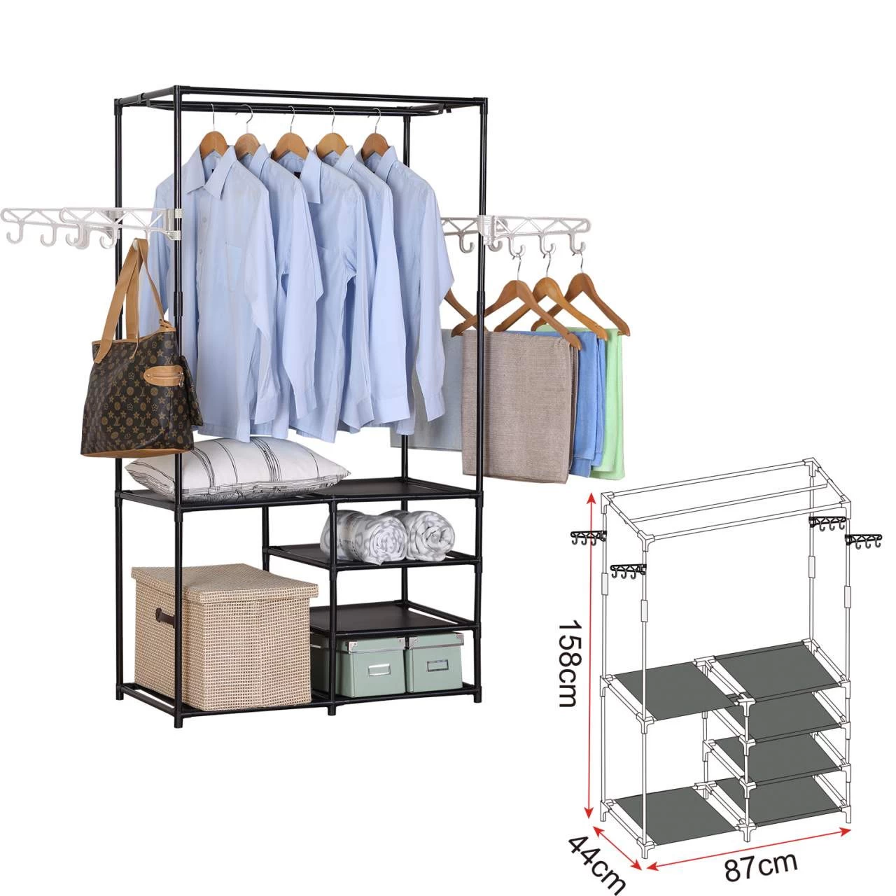 Kleiderständer Mit Ablage Und Haken Kleiderstange Schuhablage Schwarz 7 Kleiderständer Mit Ablage Und Haken Kleiderstange Schuhablage Schwarz – Bild 7