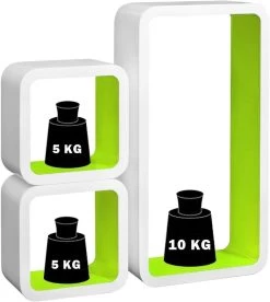 Wandregal Cube Regal 3er Set Würfelregal Hängeregal,Quadratisch Schwebend Design -Möbel Store Wandregal Cube Regal 3er Set W rfelregal H ngeregal Quadratisch Schwebend Design RG9229gn Gr n4 1280x1280