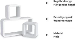 Wandregal Cube Regal 3er Set Würfelregal, Weiß Quadratisch Schwebend Design -Möbel Store Wandregal Cube Regal 3er Set W rfelregal Quadratisch Schwebend Design 9210 weiss1 1280x1280