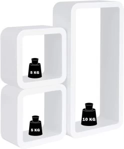 Wandregal Cube Regal 3er Set Würfelregal, Weiß Quadratisch Schwebend Design -Möbel Store Wandregal Cube Regal 3er Set W rfelregal Quadratisch Schwebend Design 9210 weiss2 1280x1280
