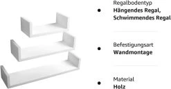 Wandregal Schweberegal U Form CD DVD Regal 3er Set Hängeregal 30cm/45cm/60cm -Möbel Store Wandregal Schweberegal U Form CD DVD Regal 3er Set H ngeregal 30cm 45cm 60cm RG9239ws weiss1 1280x1280