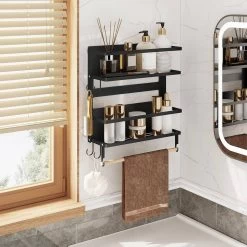 WOLTU Wandregal, Mit 1 Küchenrollenhalter 2 Ablagen 4 Haken, Aus Metall Massivholz, Schwarz 11 WOLTU Wandregal, Mit 1 Küchenrollenhalter 2 Ablagen 4 Haken, Aus Metall Massivholz, Schwarz -Möbel Store Wandregal mit 1 Kuechenrollenhalter 2 Ablagen 4 Haken aus Metall Massivholz W0ITT5006 Schwarz3 1280x1280