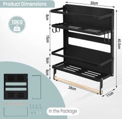WOLTU Wandregal, Mit 1 Küchenrollenhalter 2 Ablagen 4 Haken, Aus Metall Massivholz, Schwarz 12 WOLTU Wandregal, Mit 1 Küchenrollenhalter 2 Ablagen 4 Haken, Aus Metall Massivholz, Schwarz -Möbel Store Wandregal mit 1 Kuechenrollenhalter 2 Ablagen 4 Haken aus Metall Massivholz W0ITT5006 Schwarz4 1280x1280
