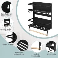 WOLTU Wandregal, Mit 1 Küchenrollenhalter 2 Ablagen 4 Haken, Aus Metall Massivholz, Schwarz 17 WOLTU Wandregal, Mit 1 Küchenrollenhalter 2 Ablagen 4 Haken, Aus Metall Massivholz, Schwarz -Möbel Store Wandregal mit 1 Kuechenrollenhalter 2 Ablagen 4 Haken aus Metall Massivholz W0ITT5006 Schwarz9 1280x1280