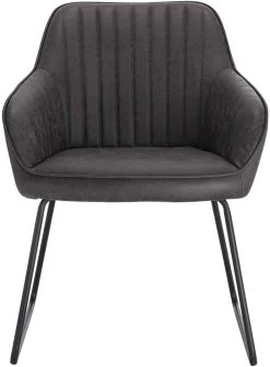 2er-Set Esszimmerstuhl, Mit Armlehne, Aus Kunstleder, Kufen-Gestell Aus Metall -Möbel Store Wohnzimmerstuehl aus Kunstleder Metall Grau4 1280x1280