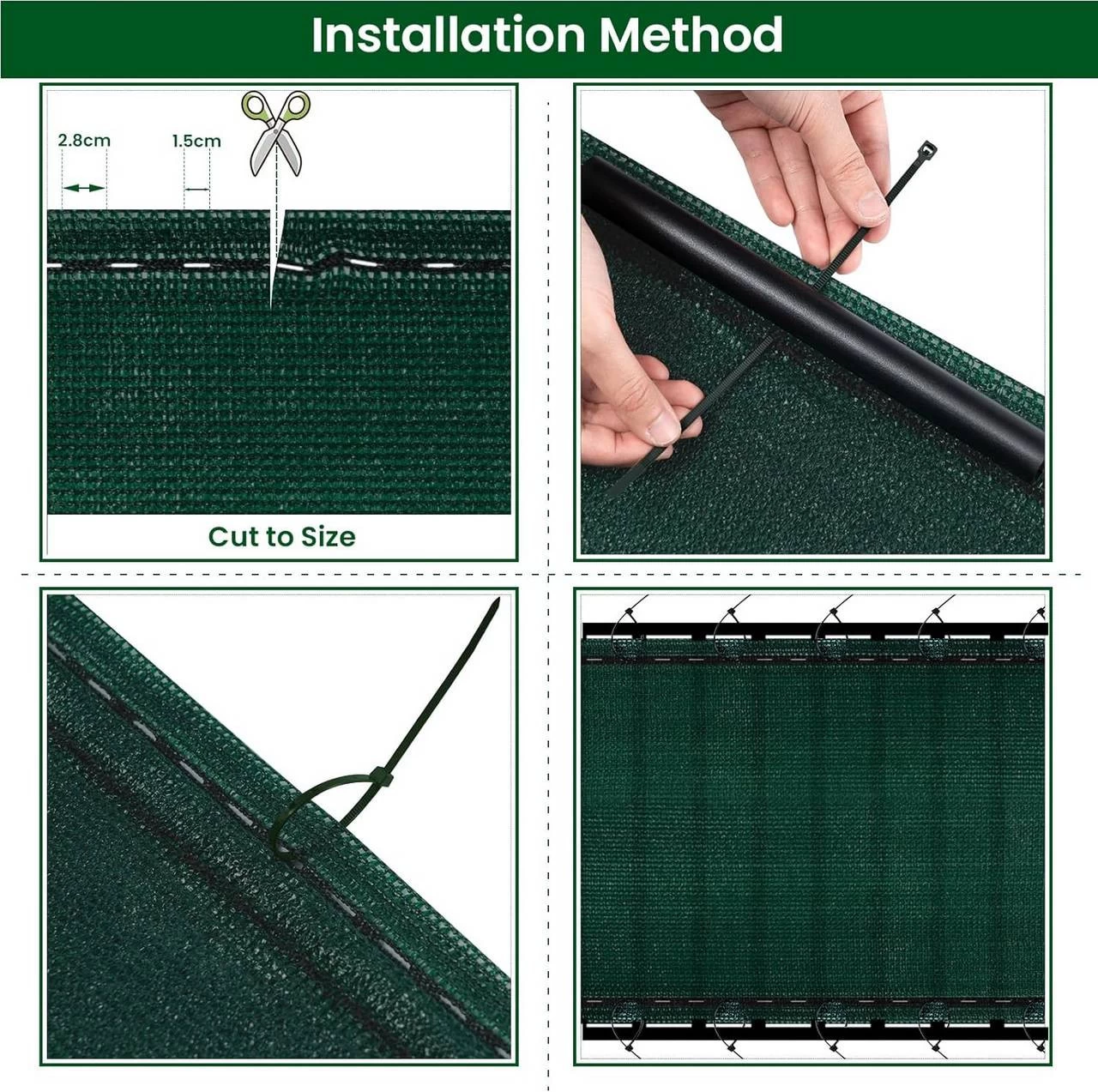 WOLTU Zaunblende Sichtschutz Aus 180 G/m² HDPE, Wetterfest Gartenzaun, Grün 6 WOLTU Zaunblende Sichtschutz Aus 180 G/m² HDPE, Wetterfest Gartenzaun, Grün – Bild 6